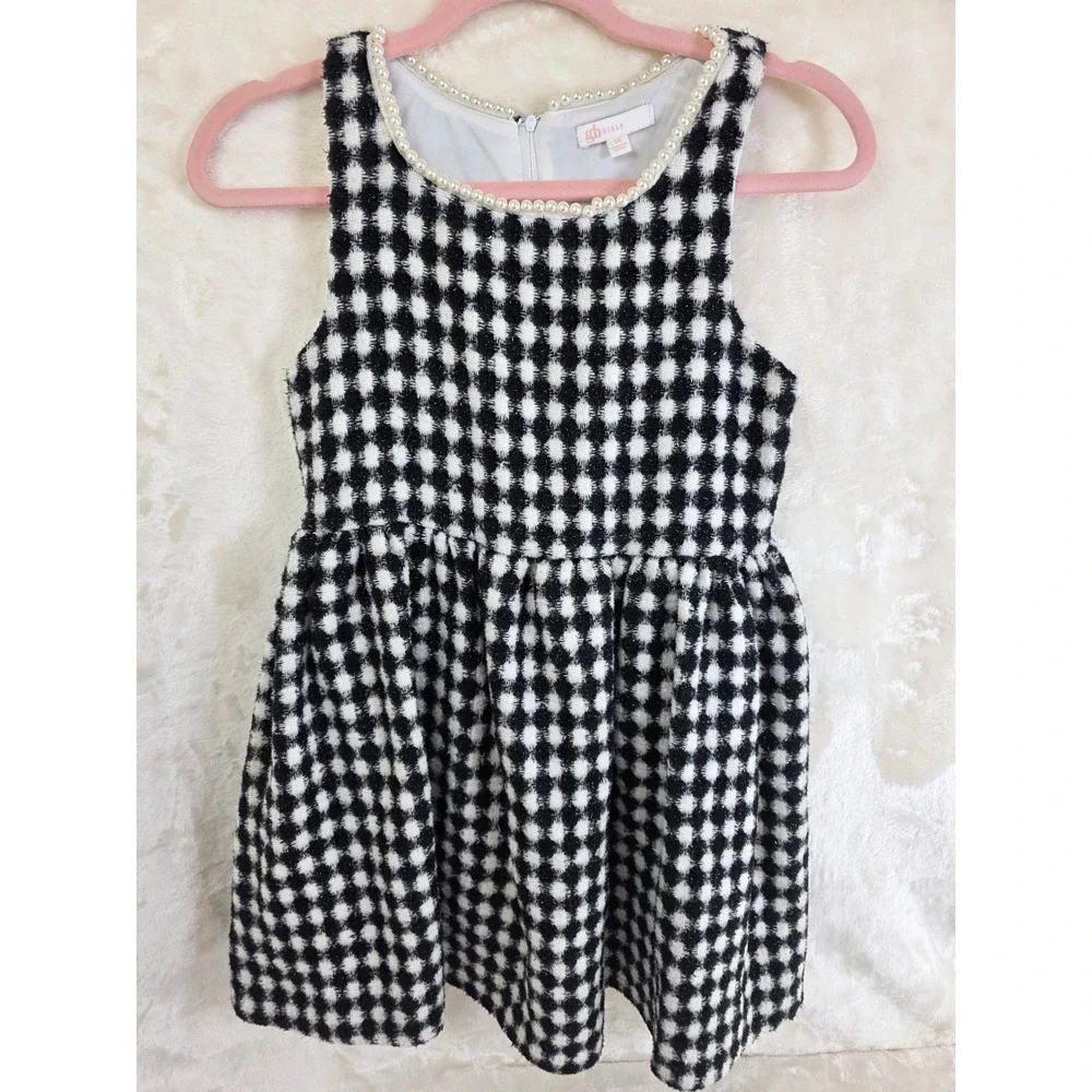 GB Girls Black White Tweed Dress and Jacket Set Faux Pearl Trim Kids‎ Size 14 L